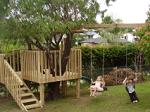 Kid's Tree House with a Slide and Swing-Set